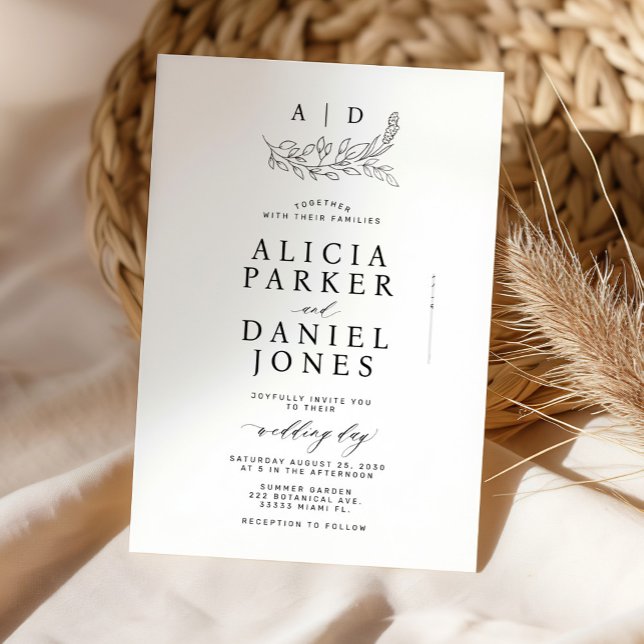 Invitación Classic elegant white black monogram wedding (Subido por el creador)