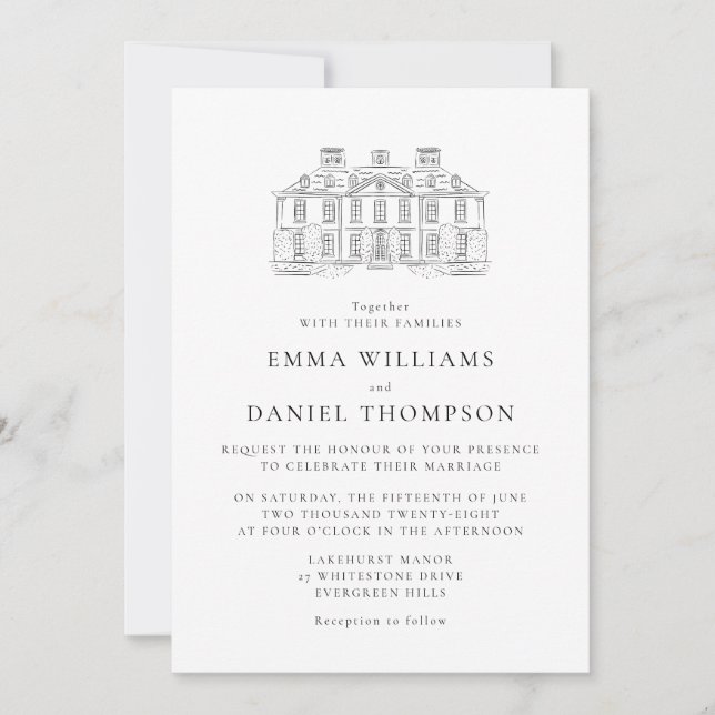 Invitación Classic Estate Illustration Wedding Invitation (Anverso)