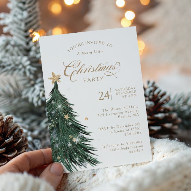 Invitación Classic Evergreen Gold Christmas Party Invitation (Subido por el creador)