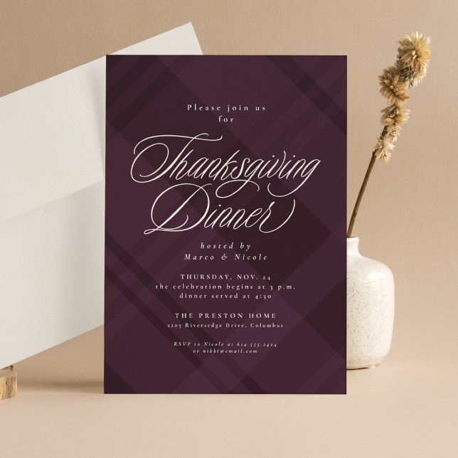 Invitación Classic fall purple plaid Thanksgiving Dinner (Subido por el creador)