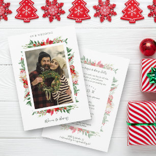 Invitación Classic Fancy Christmas Poinsettias Frame Photo 
