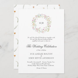 Invitación Classic Floral Wreath Monogram Surname Wedding