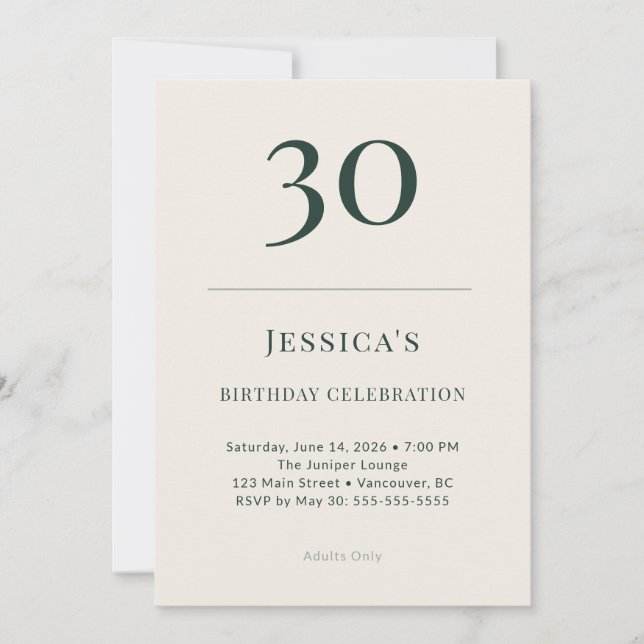 Invitación Classic Forest & Linen 30th Birthday Celebration (Anverso)