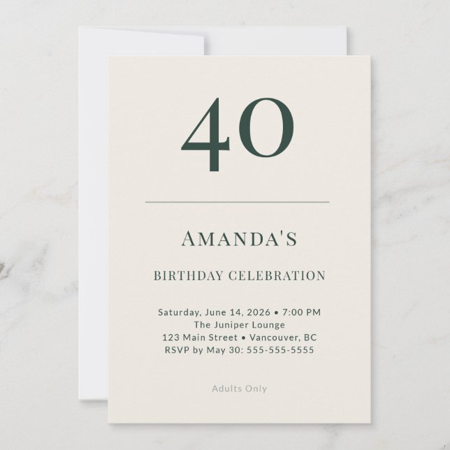Invitación Classic Forest & Linen 40th Birthday Celebration (Anverso)