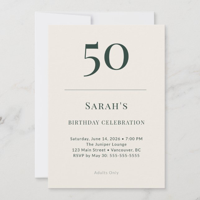 Invitación Classic Forest & Linen 50th Birthday Celebration (Anverso)