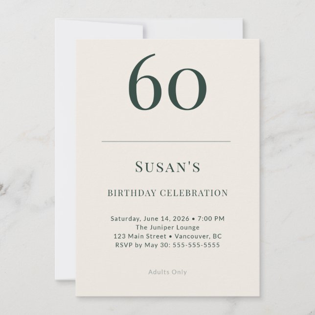 Invitación Classic Forest & Linen 60th Birthday Celebration (Anverso)