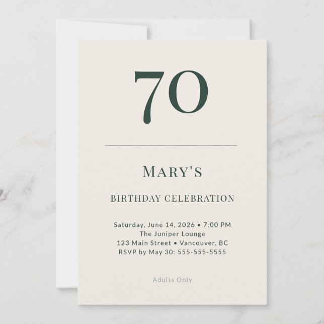 Invitación Classic Forest & Linen 70th Birthday Celebration (Anverso)