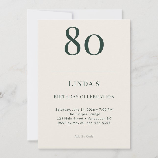 Invitación Classic Forest & Linen 80th Birthday Celebration (Anverso)