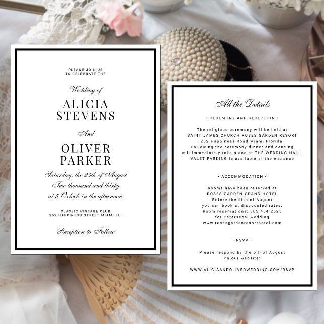 Invitación Classic formal minimal black and white wedding (Subido por el creador)
