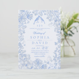 Invitación  Classic French Blue Floral Wedding 