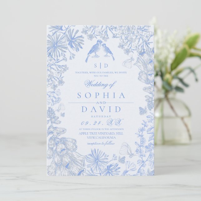 Invitación  Classic French Blue Floral Wedding  (Anverso de pie)