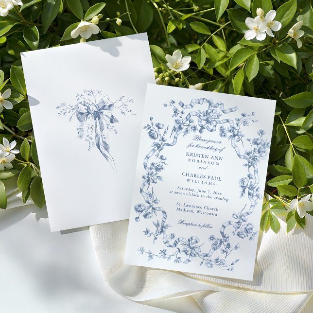 Invitación Classic French Blue Flowers & Ribbons Wedding (Subido por el creador)