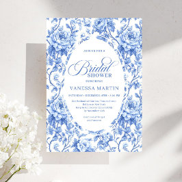 Invitación Classic French Toile de Jouy Navy Bridal Shower