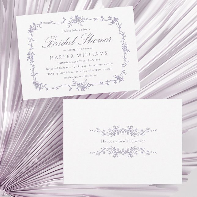 Invitación Classic French Victorian Lavender Bridal Shower (Front & Back)