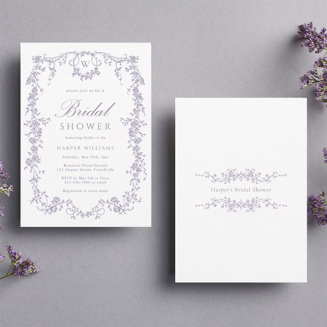 Invitación Classic French Victorian Lavender Bridal Shower (Front & Back)