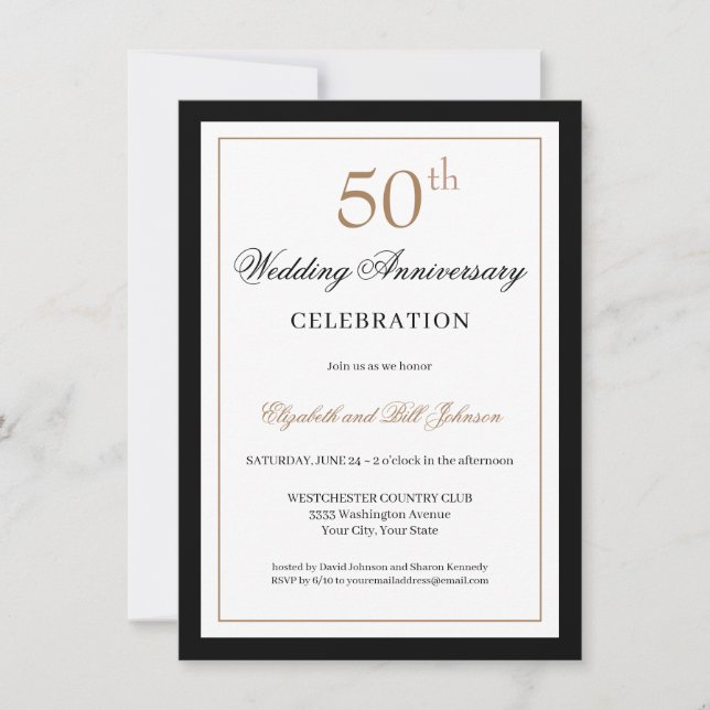 Invitación Classic Gold Black 50th Wedding Anniversary (Anverso)
