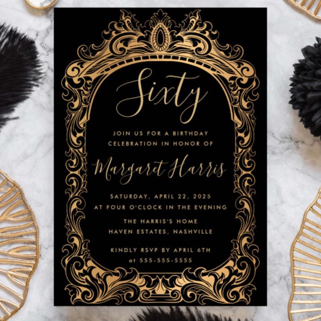 Invitación Classic Gold Border Black 60 Aniversario (Subido por el creador)