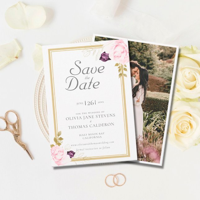 Invitación Classic Gold Frame Rustic Photo Boda Save Date (Subido por el creador)