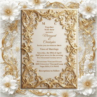Invitación Classic Gold Ornate Floral Motif Modern Typography