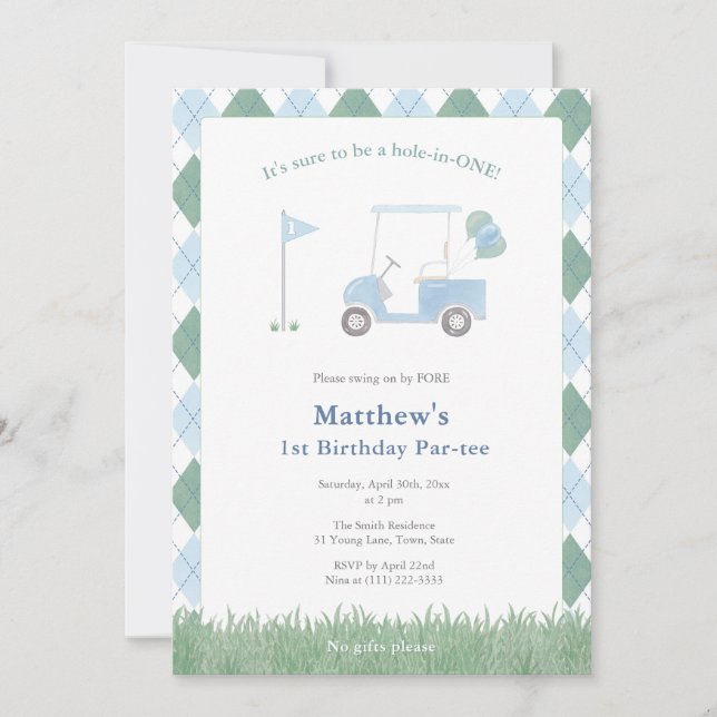 Invitación Classic Golf Pattern 1st Birthday Par-tee Party (Anverso)