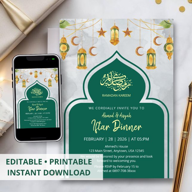 Invitación Classic Green and Gold Islamic Iftar Dinner (Subido por el creador)