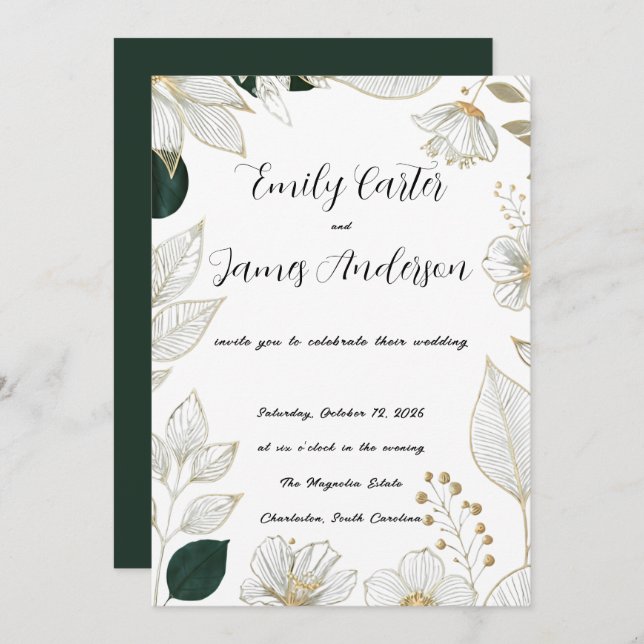 Invitación Classic Green Botanical Wedding Stationery (Anverso / Reverso)