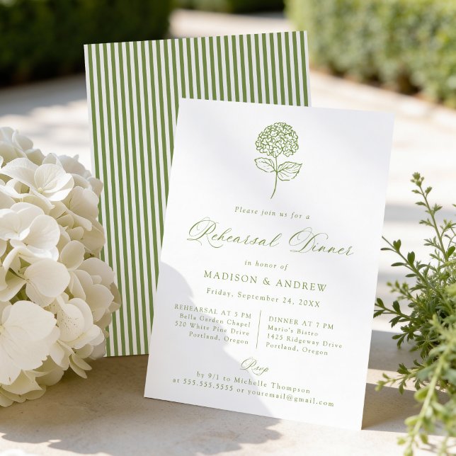 Invitación Classic Green Hydrangea Wedding Rehearsal Dinner (Subido por el creador)