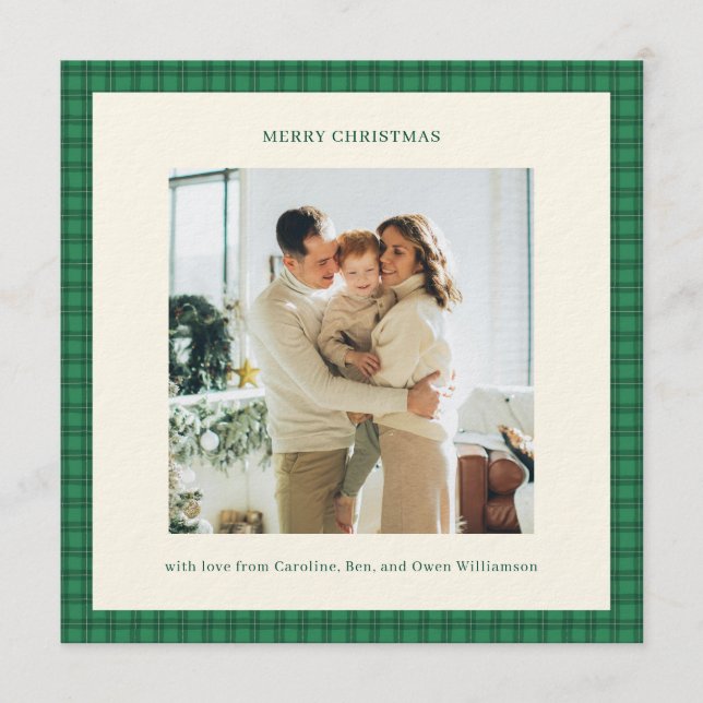 Invitación Classic Green Plaid Cozy Christmas Photo (Anverso)