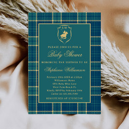 Invitación Classic Green Plaid Polo Equestrium Baby Shower