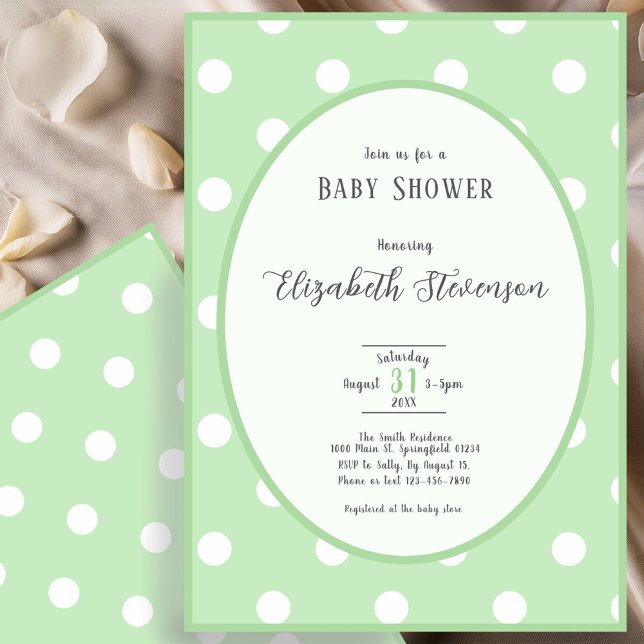 Invitación Classic Green Polka Dots Baby Shower (Subido por el creador)