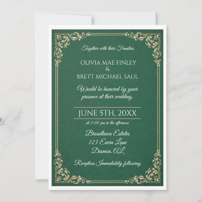 Invitación Classic Green! Simplistic Wedding invitation (Anverso)