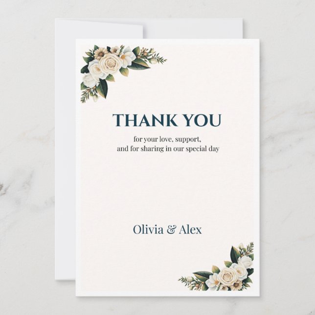 Invitación Classic Greenery Wedding Thank You (Anverso)