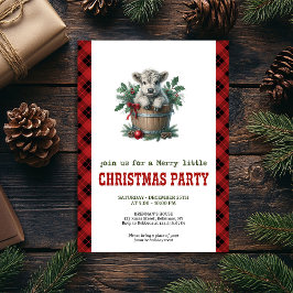 Invitación Classic highland cow Christmas invite red florals