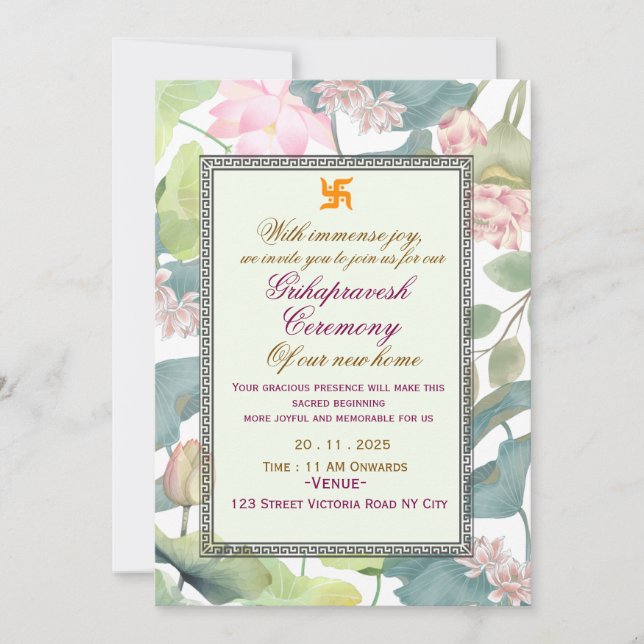 Invitación Classic Hindu Griha Pravesh Invitation (Anverso)