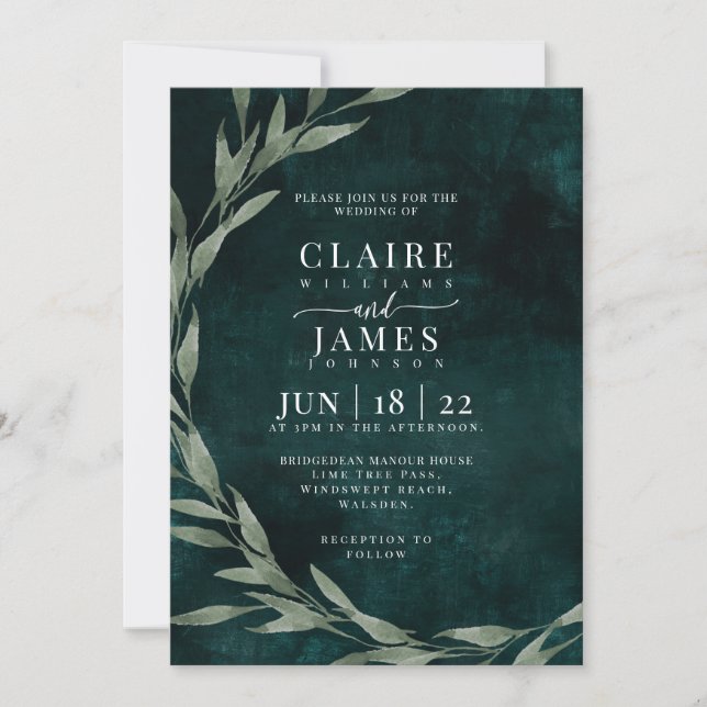Invitación Classic Leaves drama de ensueño EMERALD GREEN, (Anverso)