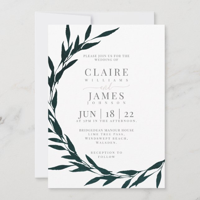 Invitación Classic Leaves drama de ensueño EMERALD GREEN, Inv (Anverso)