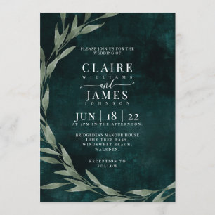 Invitación Classic Leaves drama de ensueño EMERALD VERDE,