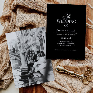 Invitación Classic Luxe   Boda negro elegante fotográfico
