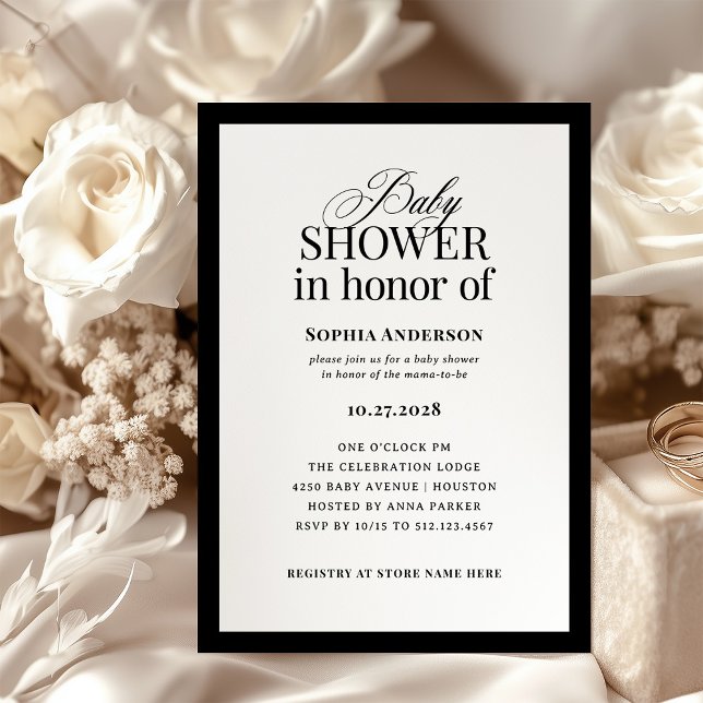 Invitación Classic Luxe | Elegante Baby Shower blanco y negro (Subido por el creador)