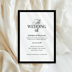 Invitación Classic Luxe   Elegante Boda blanco y negro