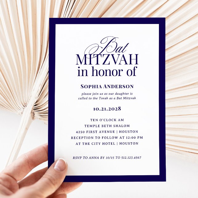 Invitación Classic Luxe | Elegante Mitzvah azul y blanco (Subido por el creador)