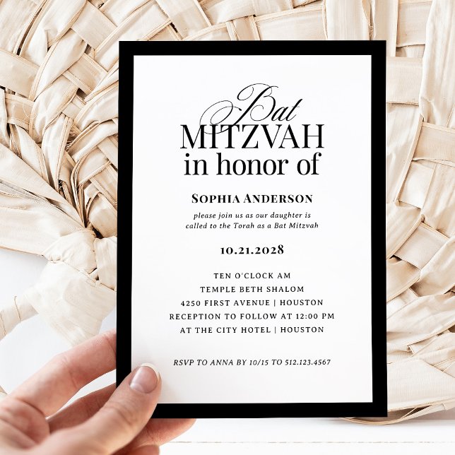 Invitación Classic Luxe | Elegante Mitzvah negro y blanco (Subido por el creador)
