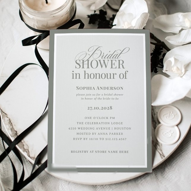 Invitación Classic Luxe | Spelling BRITISH Sage Bridal Shower (Subido por el creador)