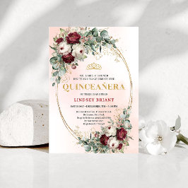 Invitación Classic Maroon Floral Greenery Quinceañera Invite