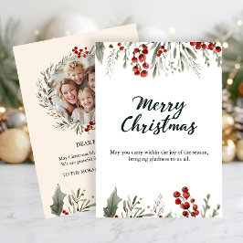 Invitación Classic Merry Christmas Card with Warm Winter Wish