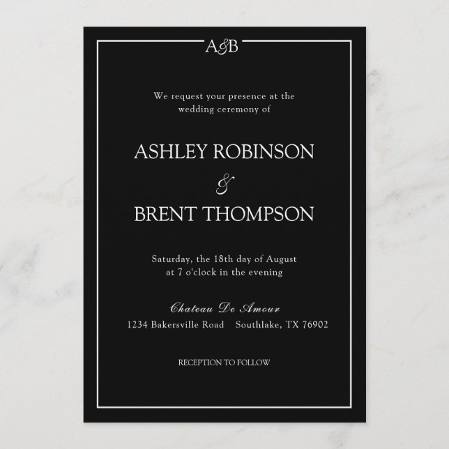 Invitación Classic Minimalist Ampersand Monogram Black White  (Anverso)