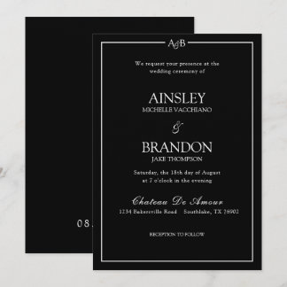 Invitación Classic Minimalist Ampersand Monogram Black White 