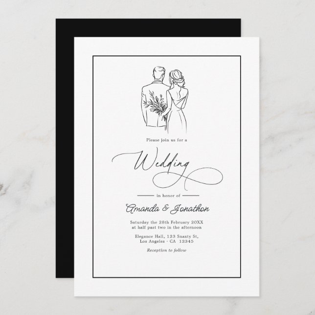 Invitación Classic Minimalist Black and White Wedding (Anverso / Reverso)