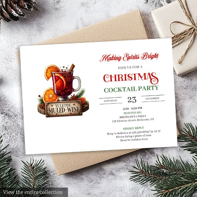 Invitación Classic minimalist Christmas cocktails party (Classic minimalist Christmas cocktails party invitation

)