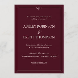 Invitación Classic Minimalist Monogram Burgundy and Ivory